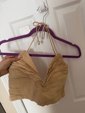 Zara Beige Striped Tie-Halter Crop Top